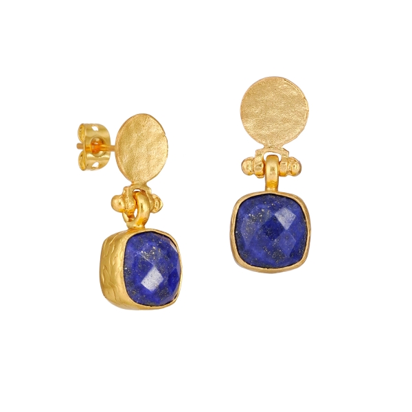 Earring made from brass, goldplated, Lapislazuli